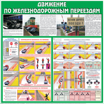 С40 Стенд движение по железнодорожным переездам (1000х1000 мм, пластик ПВХ 3 мм, алюминиевый багет золотого цвета) - Стенды - Стенды по безопасности дорожного движения - Магазин охраны труда Протекторшоп